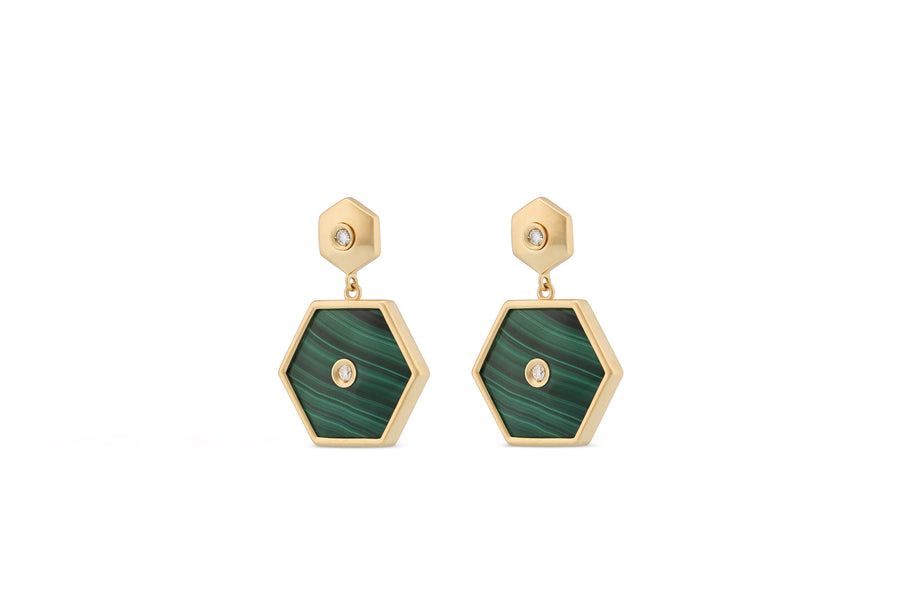 Baia Sommersa earrings in 18K yellow gold set with white diamonds (0.20 cts) and malachite