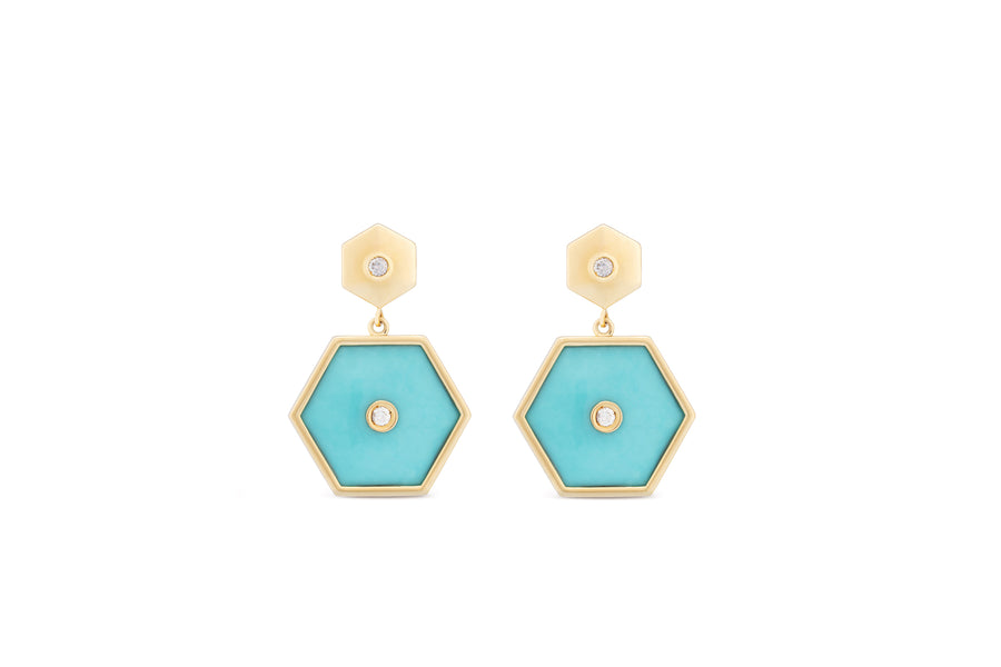 Baia Sommersa earrings in 18K yellow gold set with white diamonds (0.20 cts) and turquoise