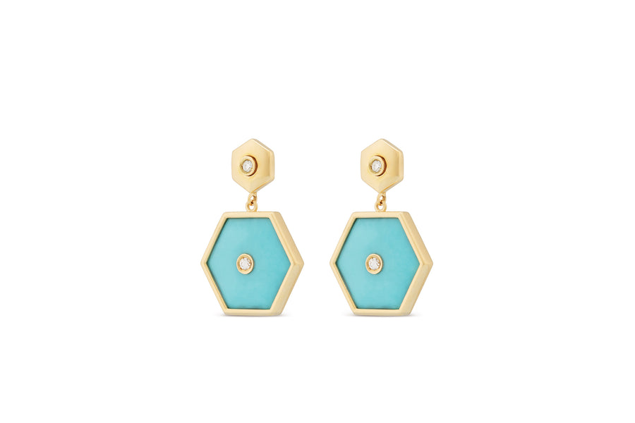 Baia Sommersa earrings in 18K yellow gold set with white diamonds (0.20 cts) and turquoise