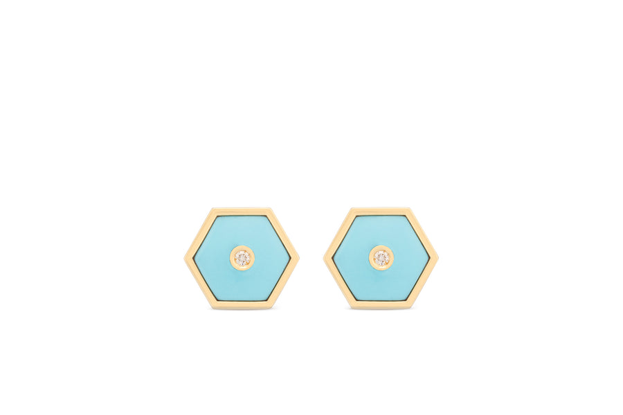 Baia Sommersa stud earrings in 18K yellow gold with white diamonds and turquoise