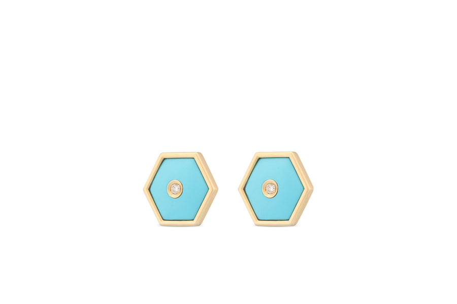 Baia Sommersa stud earrings in 18K yellow gold with white diamonds and turquoise